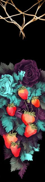 Free strawberry bookmark featuring gothic style wood with strawberries